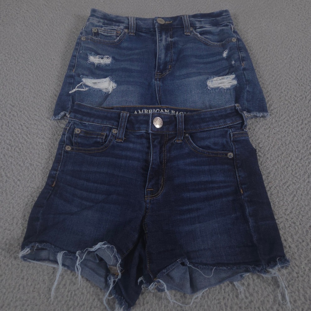 LOT OF 2 American Eagle Shorts Women Size 0 Blue Curvy Hi-Rise Shortie Jorts